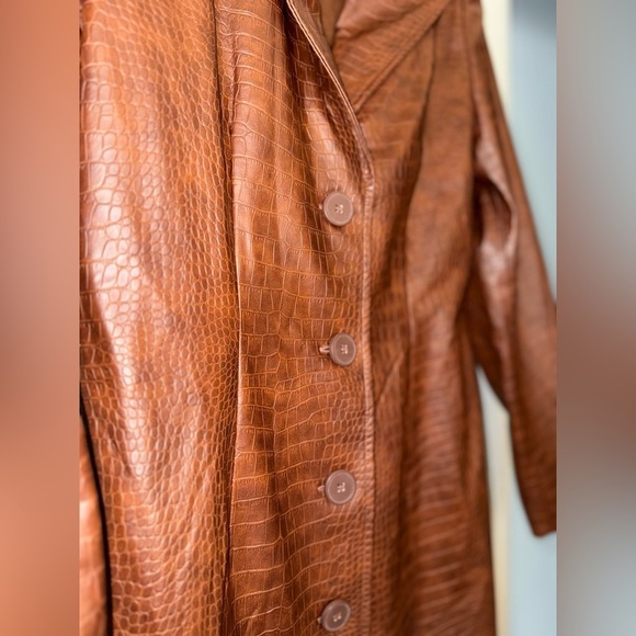Faux Leather Crocodile Brown Leather Jacket - Picture 3 of 7
